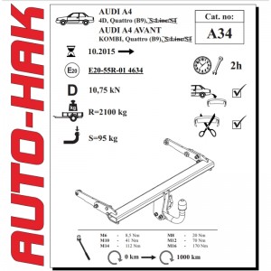 Фаркоп для Audi A4 (B9) 2015-2019 Auto-hak A34