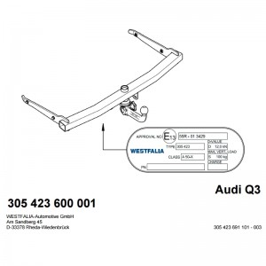Фаркоп Audi Q3 быстросъемный Westfalia 305423600001 Фаркоп Audi Q3 быстросъемный Westfalia 305423600001